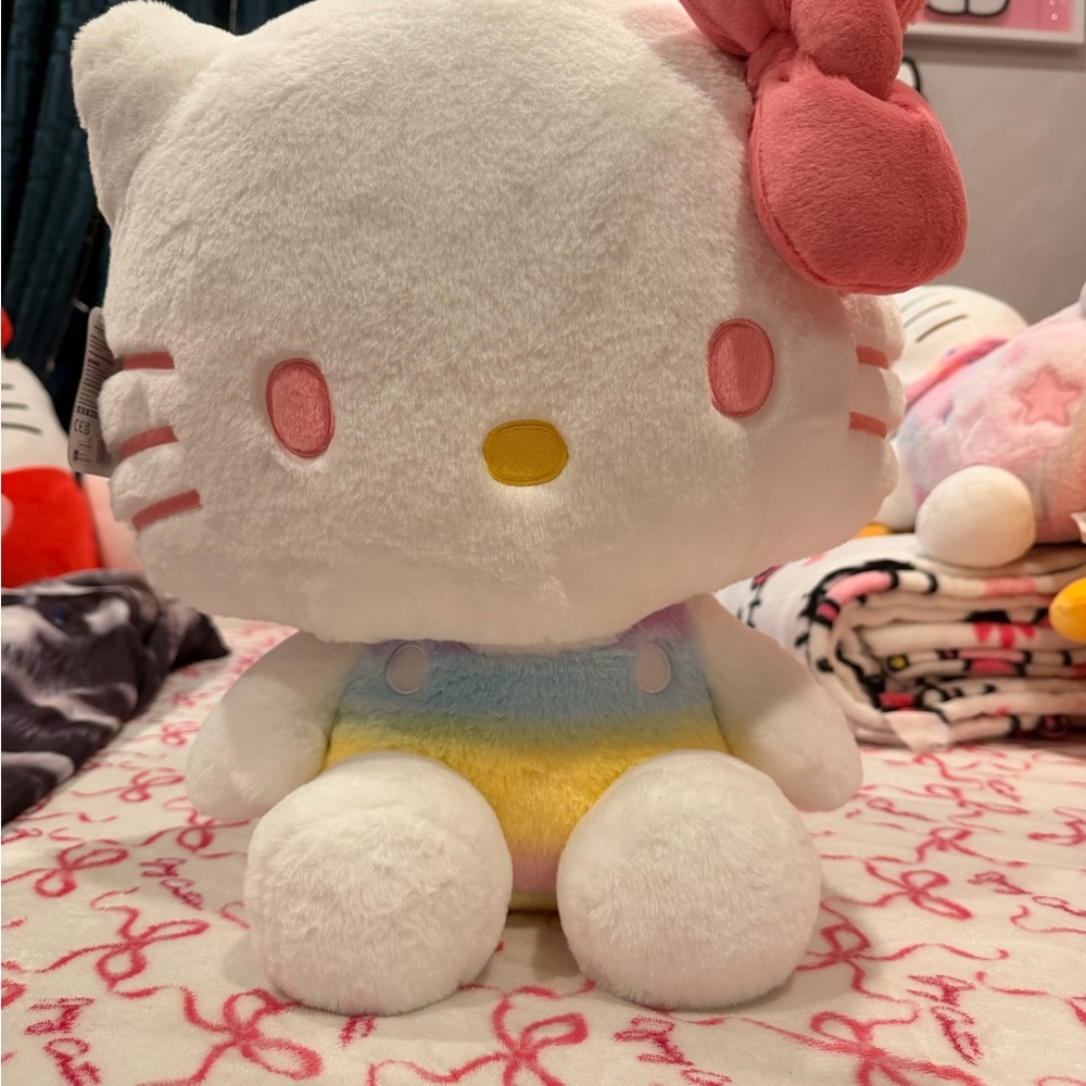 Hello Kitty Plush with Pink Bow and Rainbow Outfit